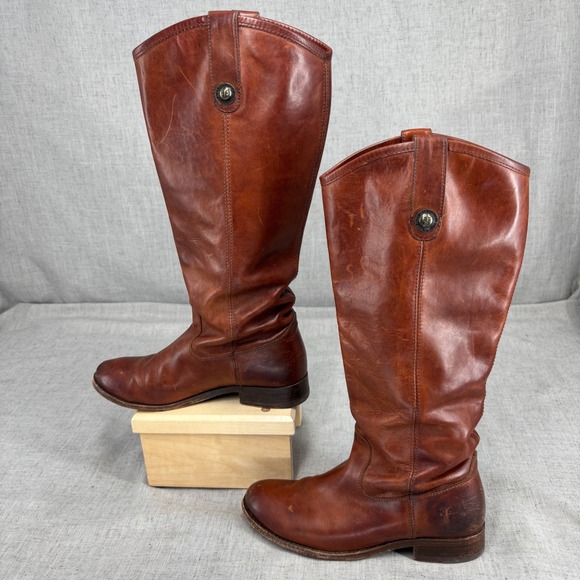 Frye Melissa Button Riding Boots Brown Leather Tall Boots Pull On Women's 5.5 - Picture 2 of 9